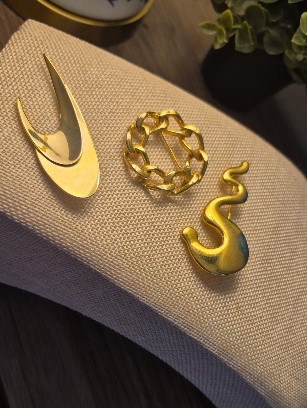 Vintage Gold-Tone Abstract Brooch Bundle